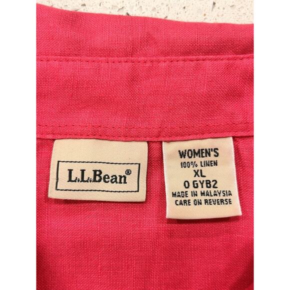 LL Bean 100% Linen XL Button up Shirt Roll Tab Pink Pockets Minimalist City Chic - Picture 6 of 8